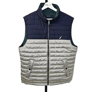 Nautica Men's Down Quilted Reversible Puffer Vest  Size Medium Green Blue Silver